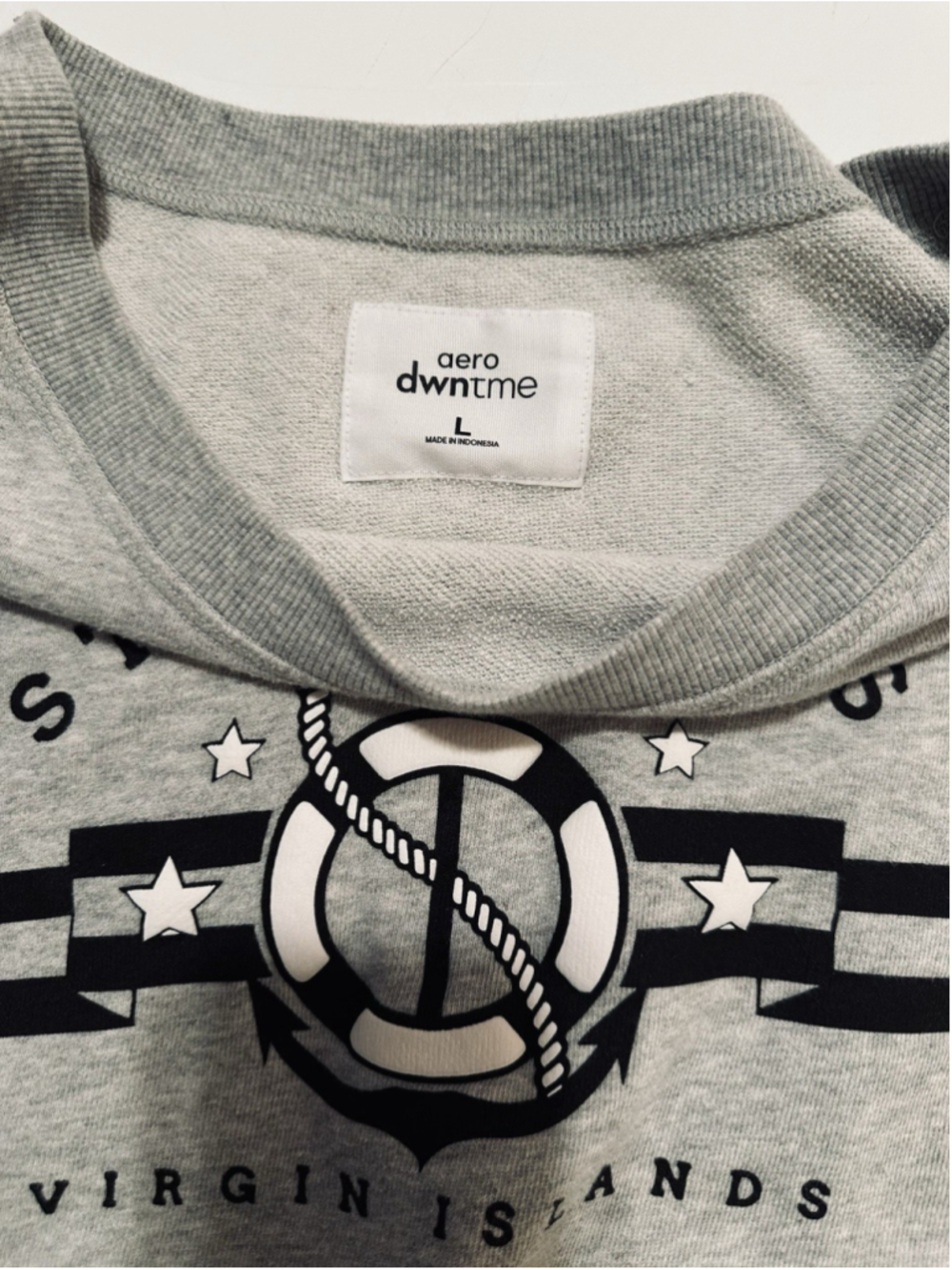 St Thomas AERO Fleece Crop Top Sweatshirt Womens L Virgin Islands Gray Cotton - Picture 4 of 16